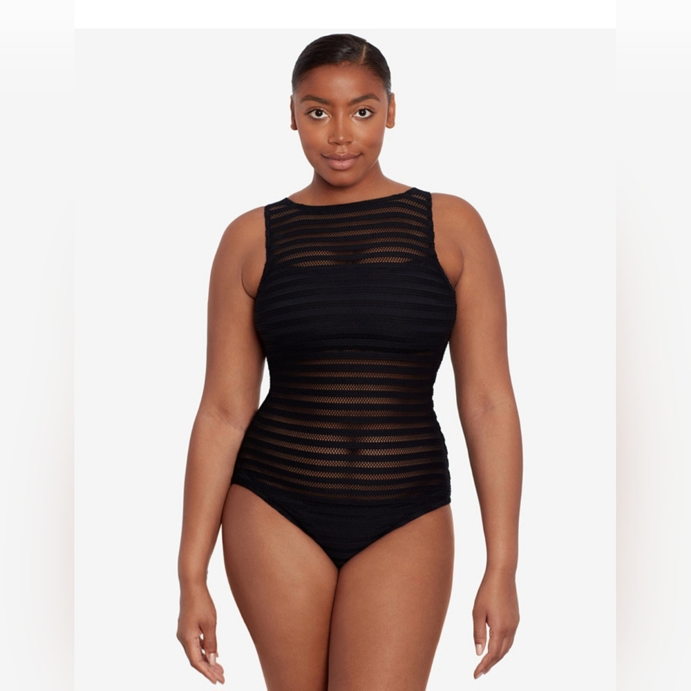 RALPH LAUREN WOMENS BOAT NECK OPEN BACK Tummy Control SWIM SUIT SIZE 10 NWT